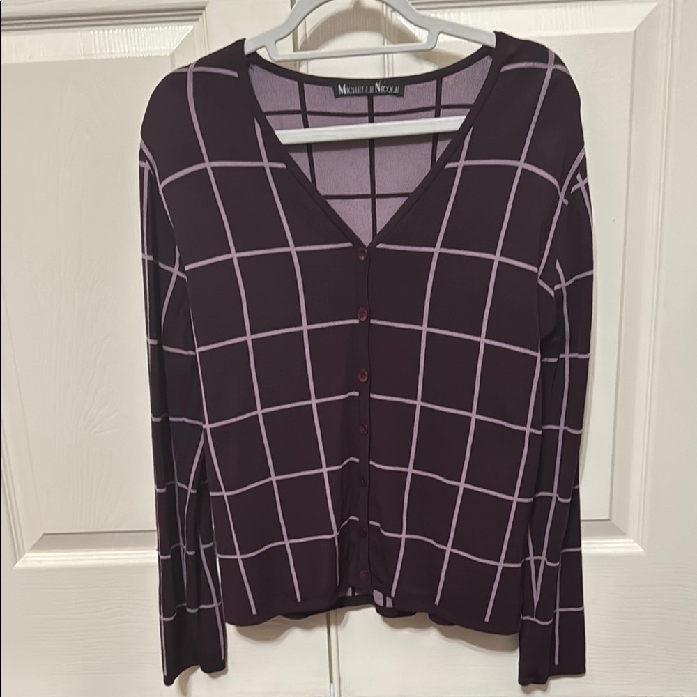 Michelle Nicole Dark Purple Grid Cardigan